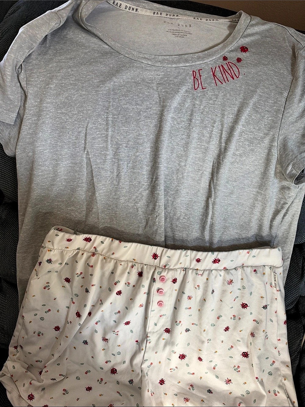 Rae Dunn Be Kind Floral Pajama Set in Gray & Cream
